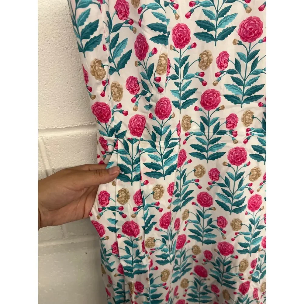 NWT Ann Taylor Sz 0 Petite Floral Scoop Neck Sleeveless Midi Sheath Dress Preppy